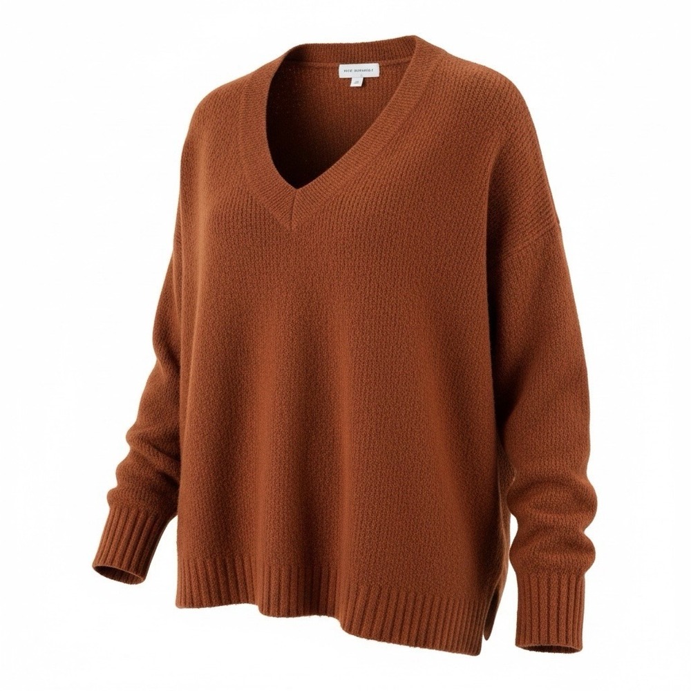 Free Assembly Boho Brown Orange Soft Sweater 2XL Oversized Classic V Neck Preppy